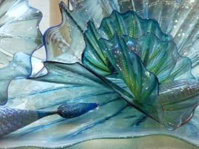 closeup of Dale Chihuly blue glass art